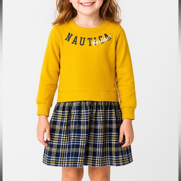 Nautica Other - Nautica -Girls’ Sweatshirt Dress Yellow & Plaid, Long Sleeve, Preppy Style